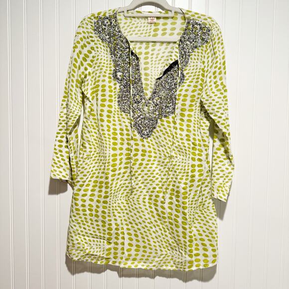 Sundance Tops - Sundance Embroidered Tunic Top Cotton Green Polka Dot Boho Flowy Size Medium
